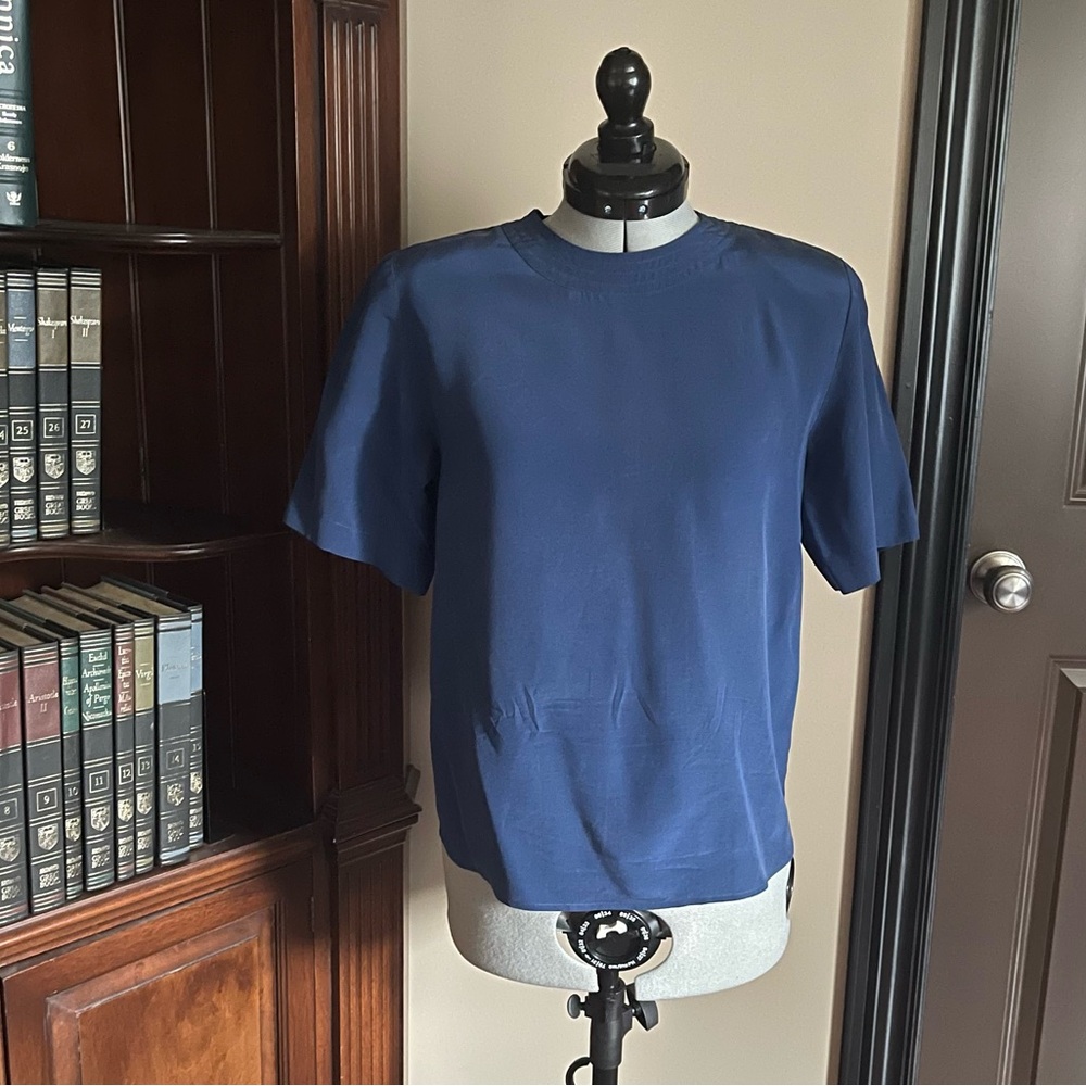 EUC Talbots Royal Blue Short Sleeve 100% Silk Blouse